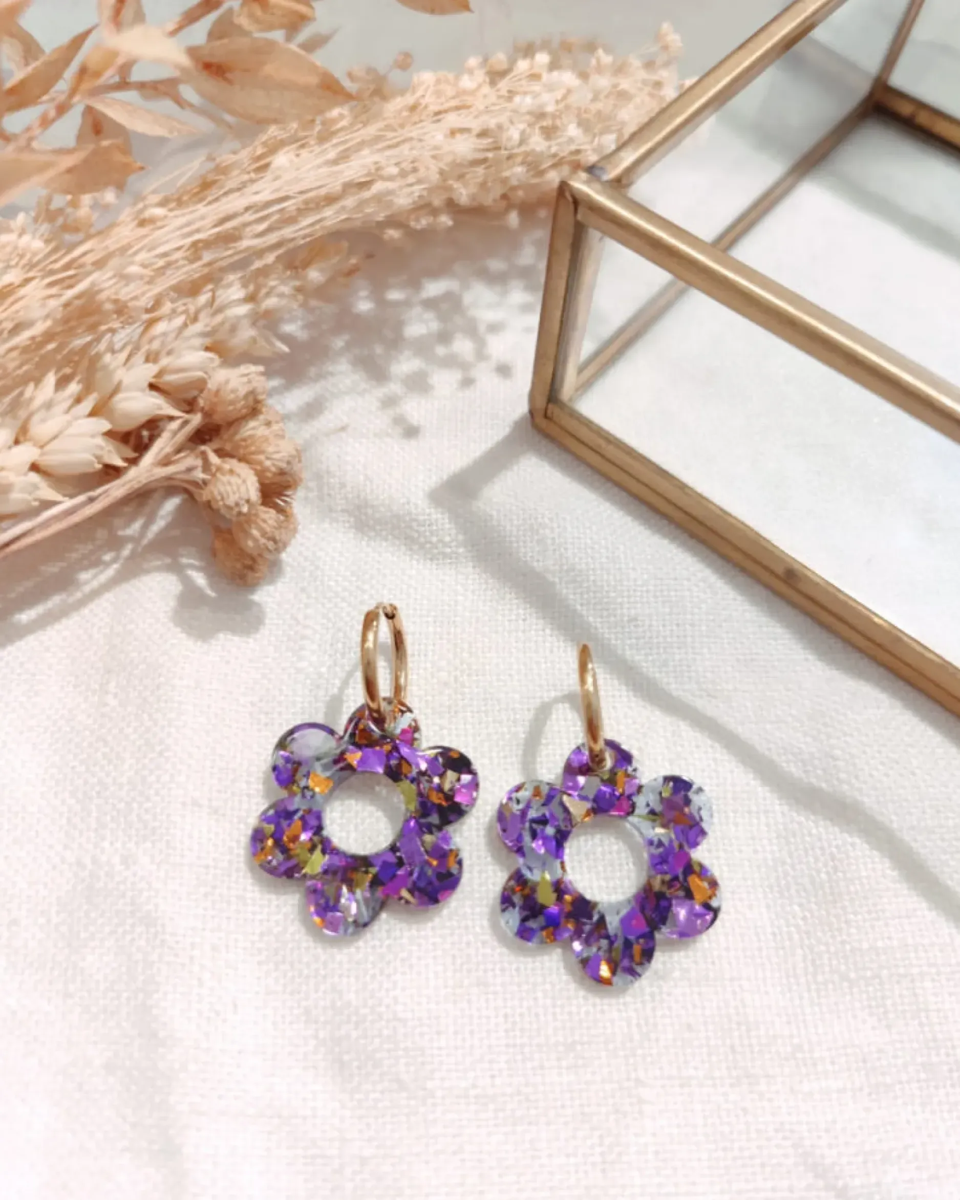 Outlet HippieChic Boucle d'oreille Fleur Résine VioletMulti