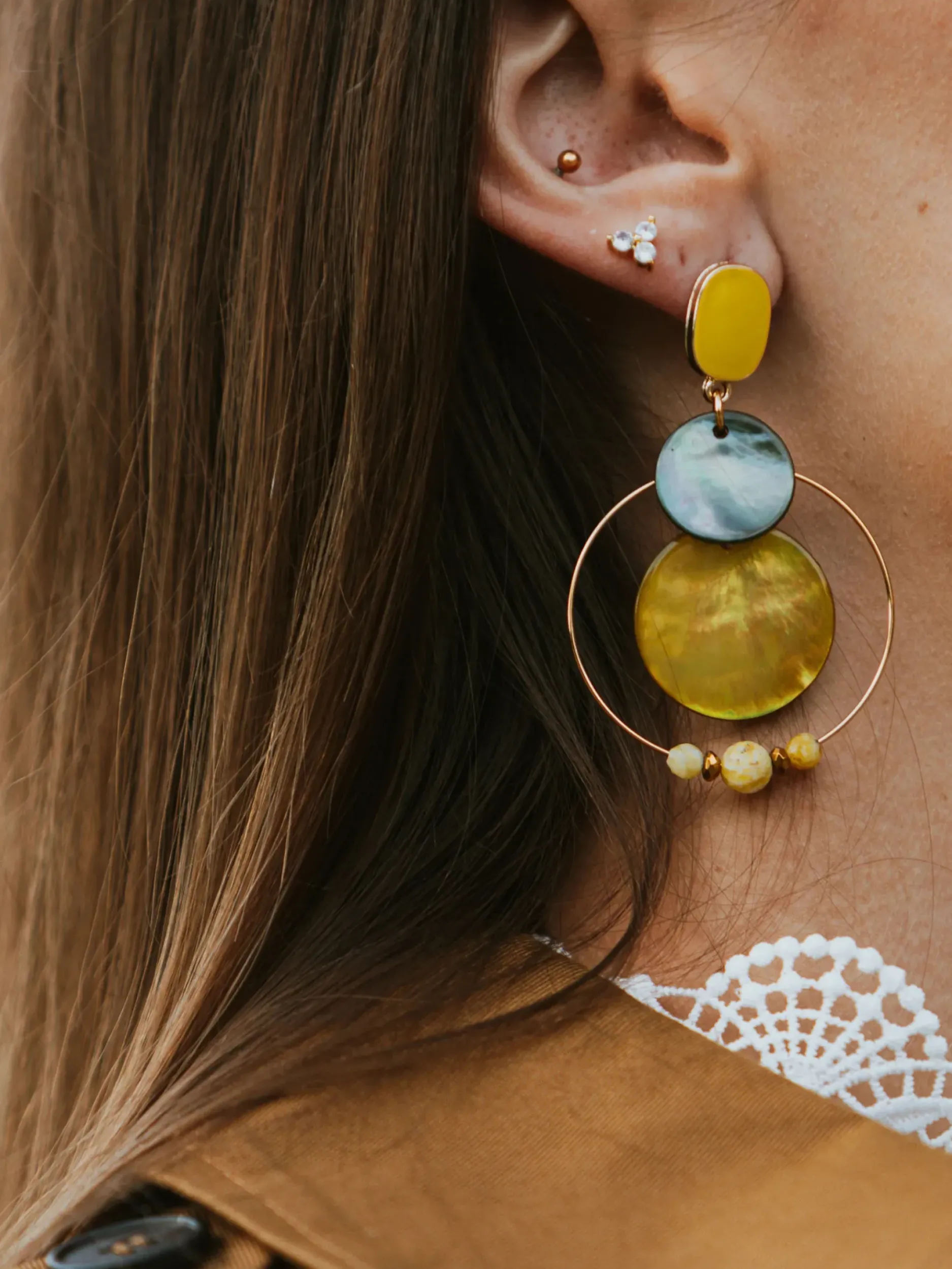 New HippieChic Boucles d'Oreilles Nacres Solange
