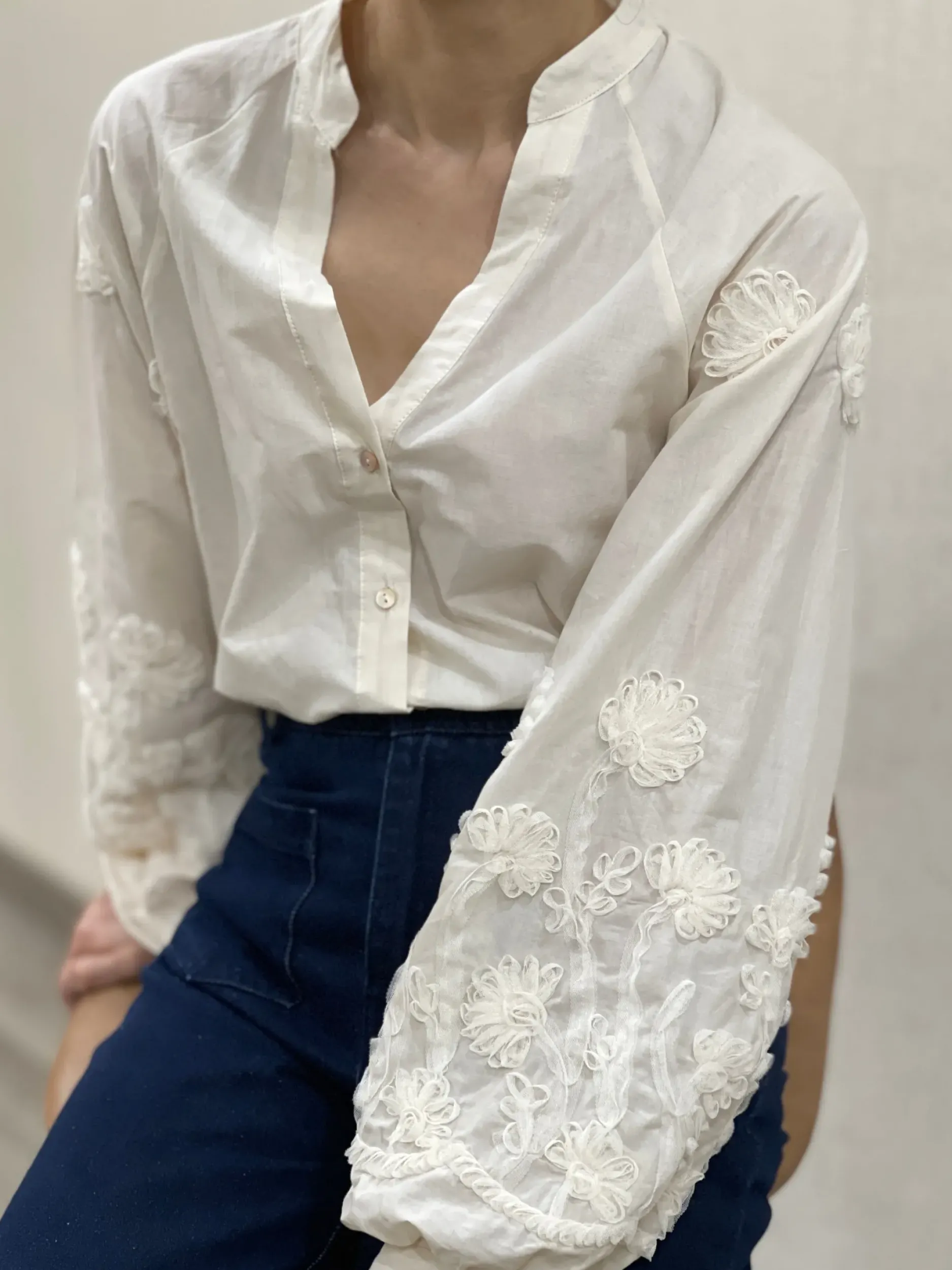 Fashion HippieChic Chemise Brodée Manches Ballons