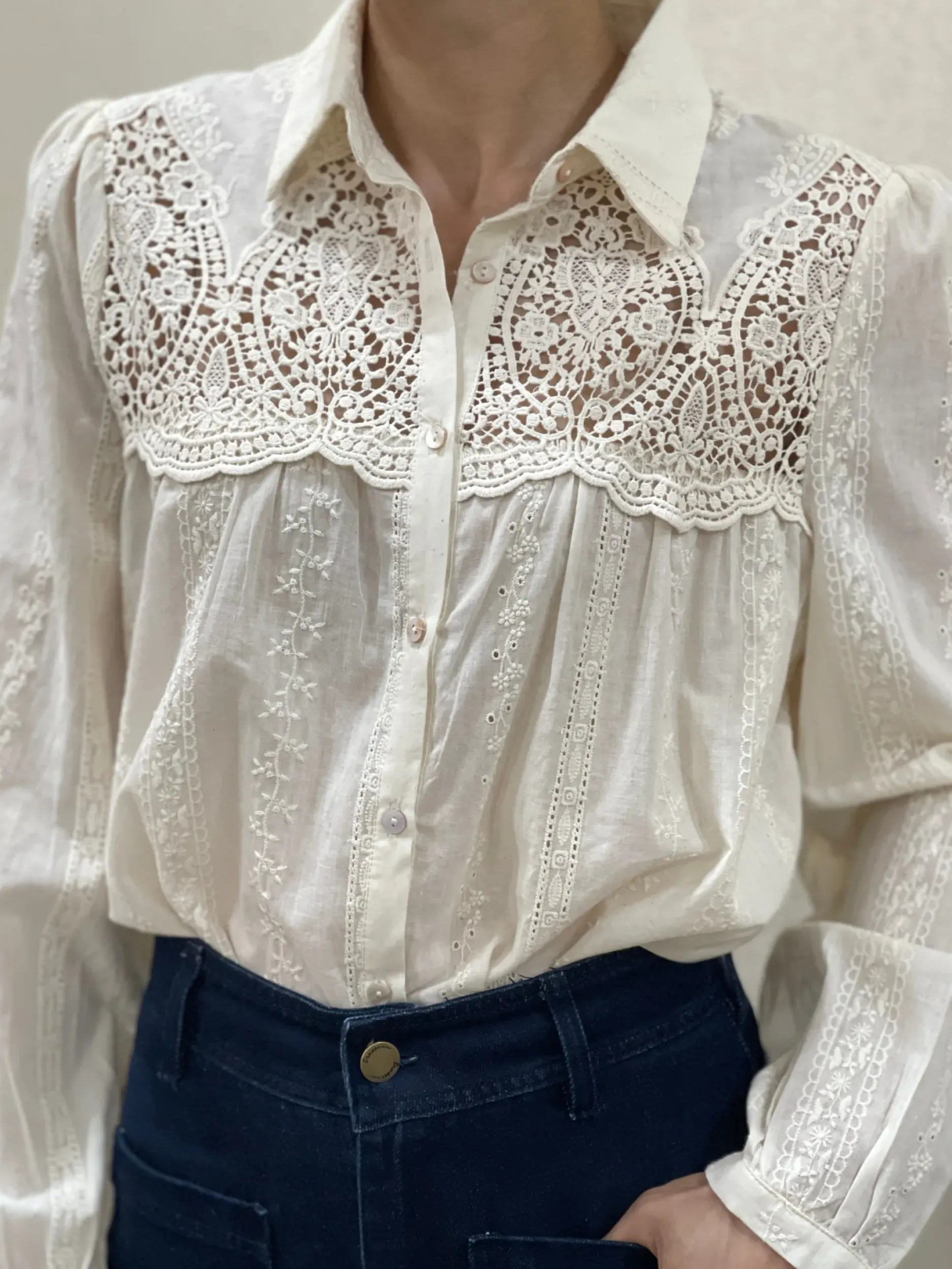 Sale HippieChic Chemise Broderie Anglaise avec Col