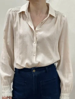 Discount HippieChic Chemise Écru Détail Brodé