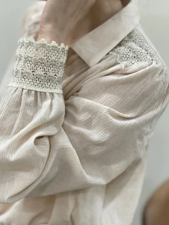 Discount HippieChic Chemise Écru Détail Brodé