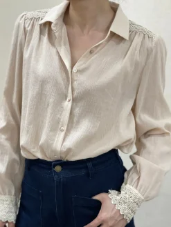 Discount HippieChic Chemise Écru Détail Brodé