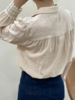 Discount HippieChic Chemise Écru Détail Brodé