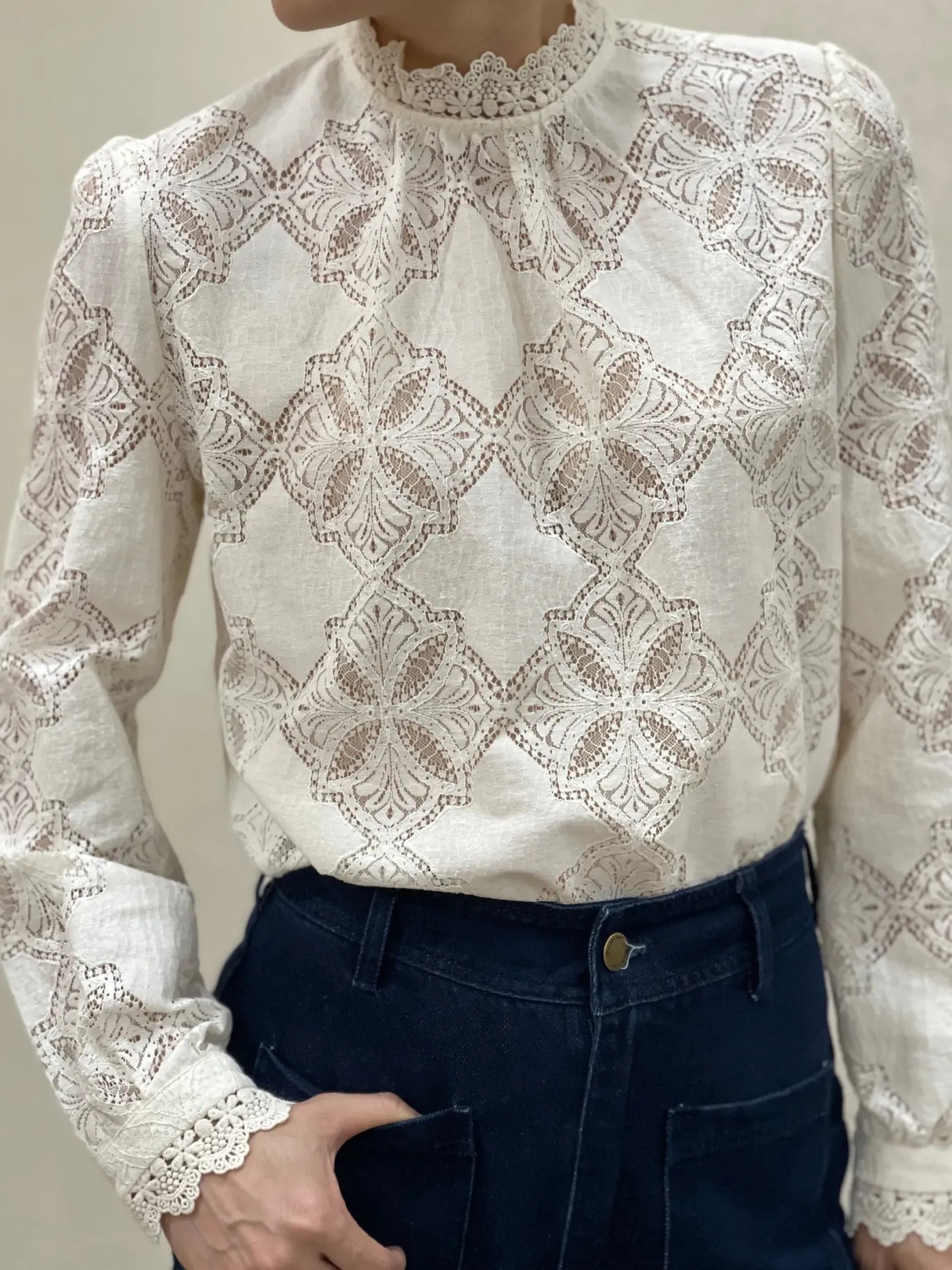 Hot HippieChic Chemise Dentelle Col Montant