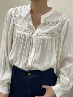 Outlet HippieChic Chemise en Coton Plissée Brodée