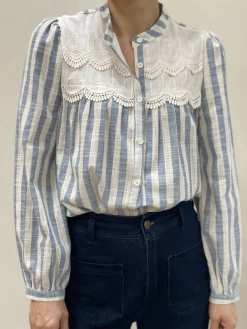 Clearance HippieChic Chemise Rayée Brodée