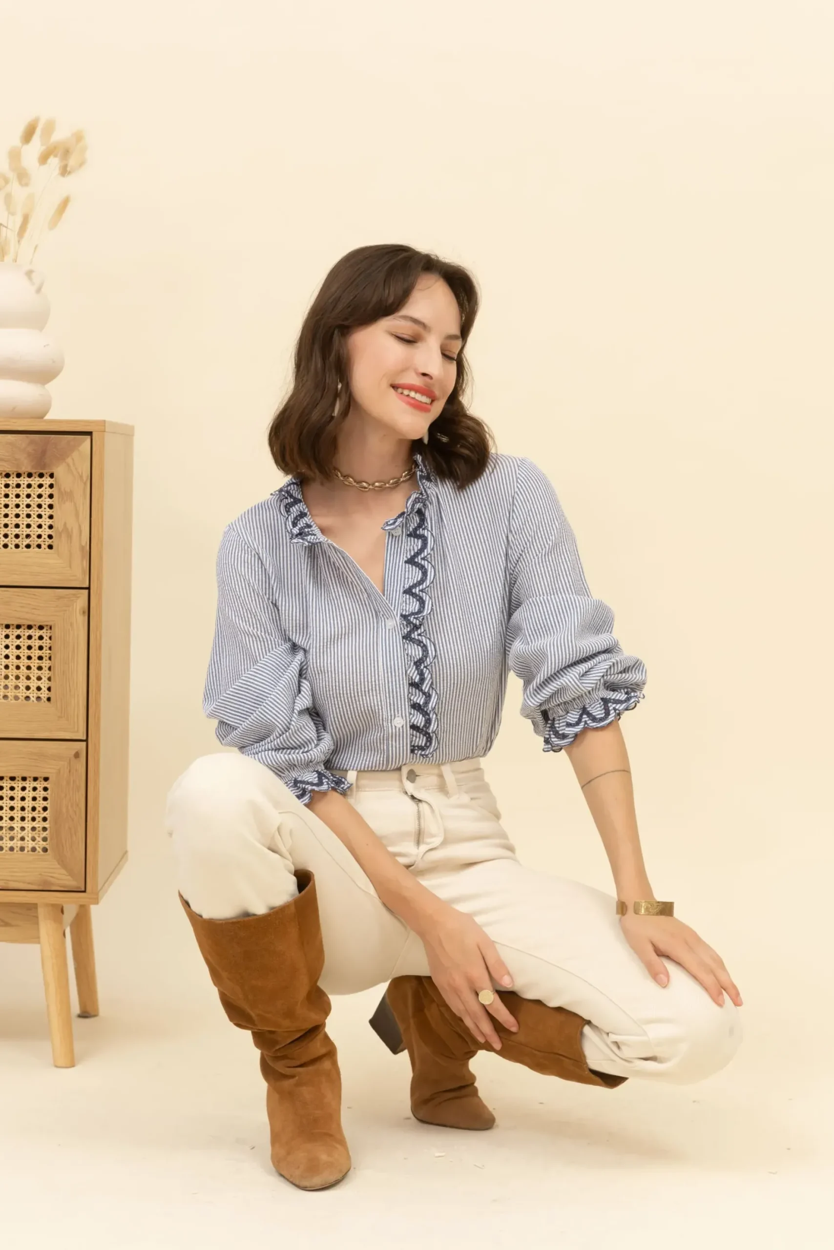 Shop HippieChic Chemise Rayée Détail Brodé
