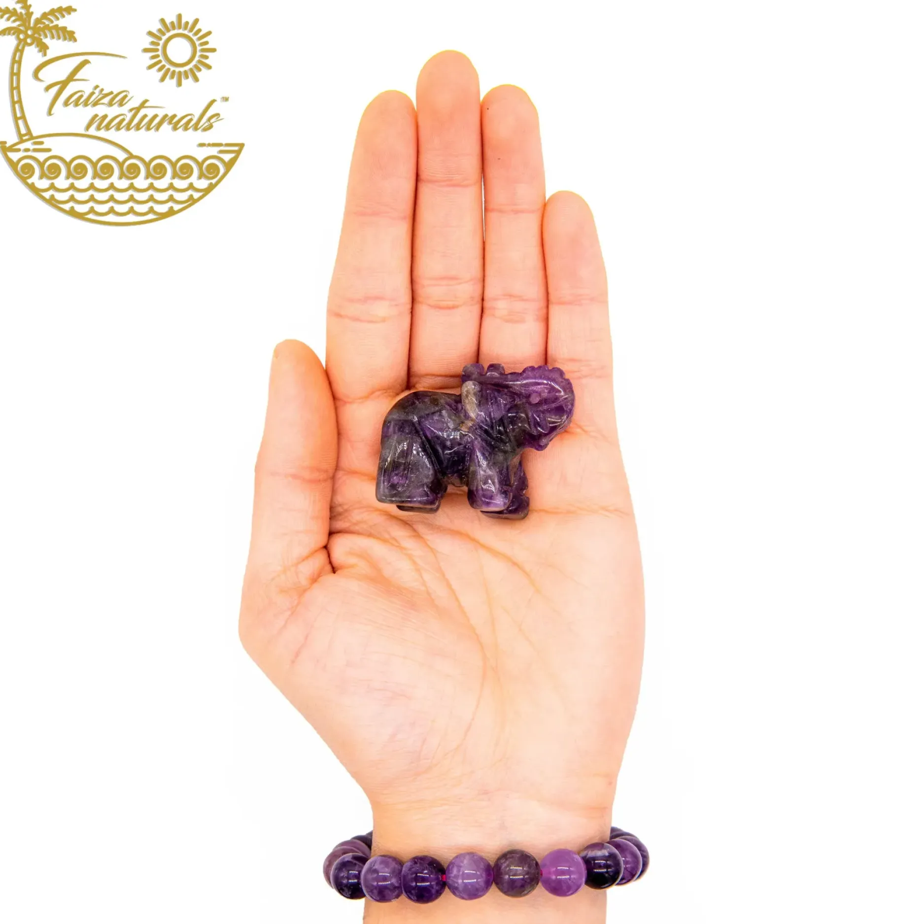 Fashion HippieChic Figurine en cristal d'éléphant en améthyste (sculptée à la main)