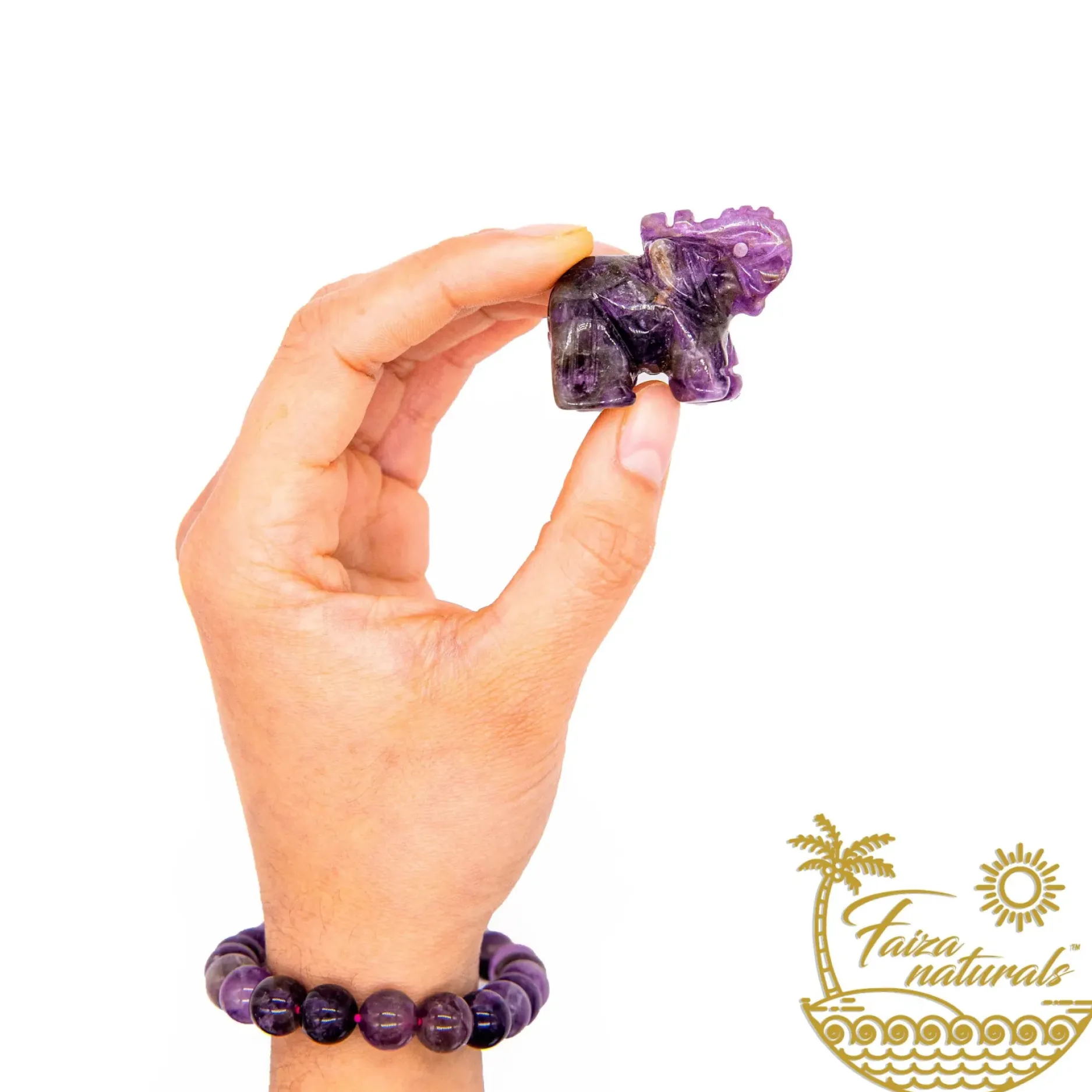 Fashion HippieChic Figurine en cristal d'éléphant en améthyste (sculptée à la main)