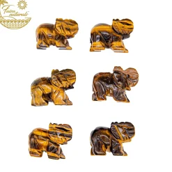 Store HippieChic Figurines en cristal d'éléphant en œil de tigre (sculptées à la main)