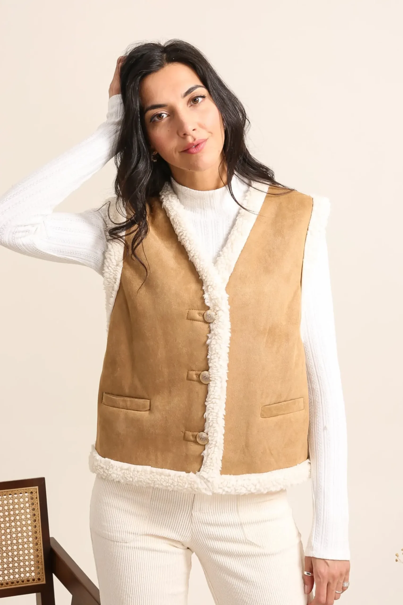 New HippieChic Gilet sans Manches Imitation Peau de Mouton