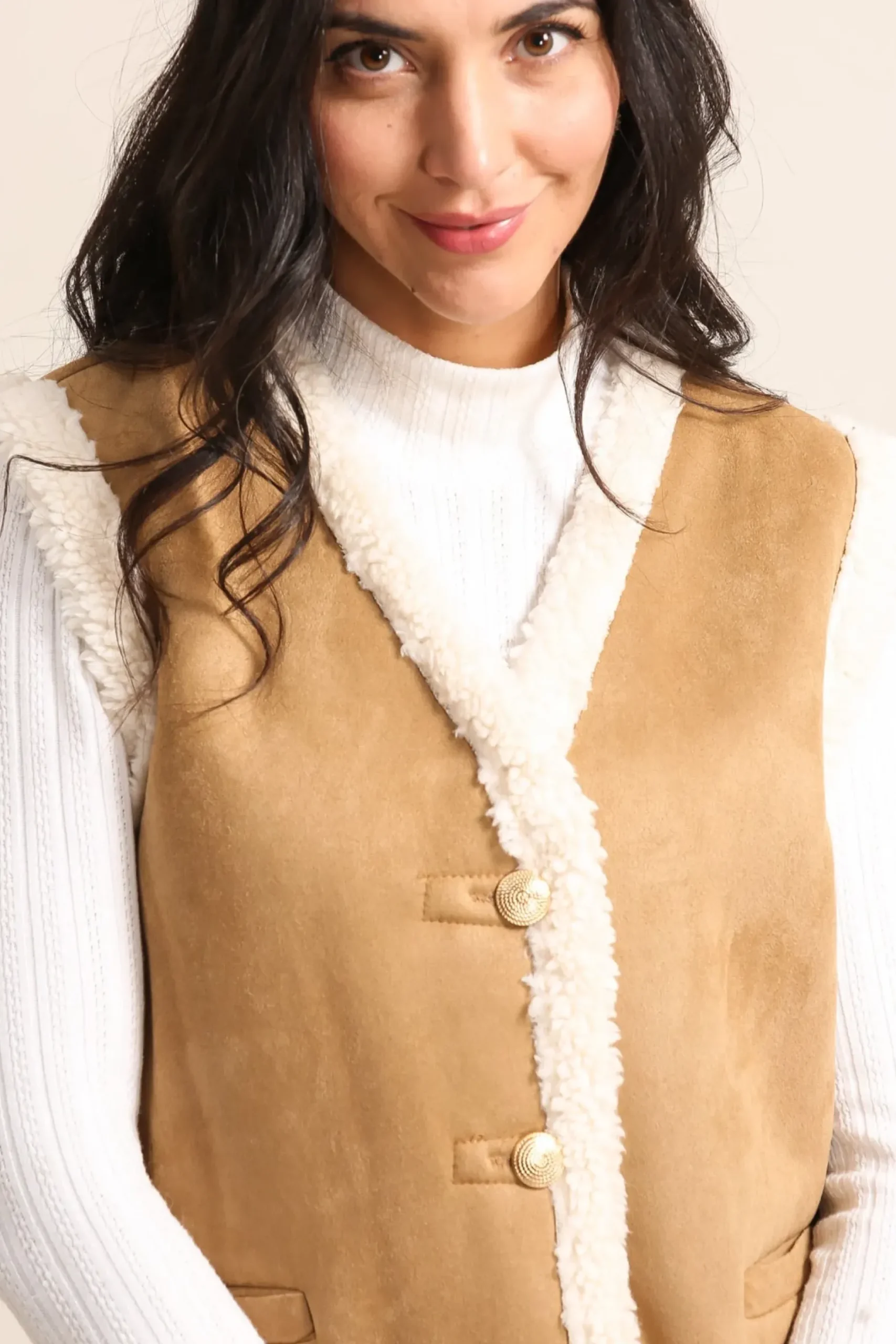 New HippieChic Gilet sans Manches Imitation Peau de Mouton