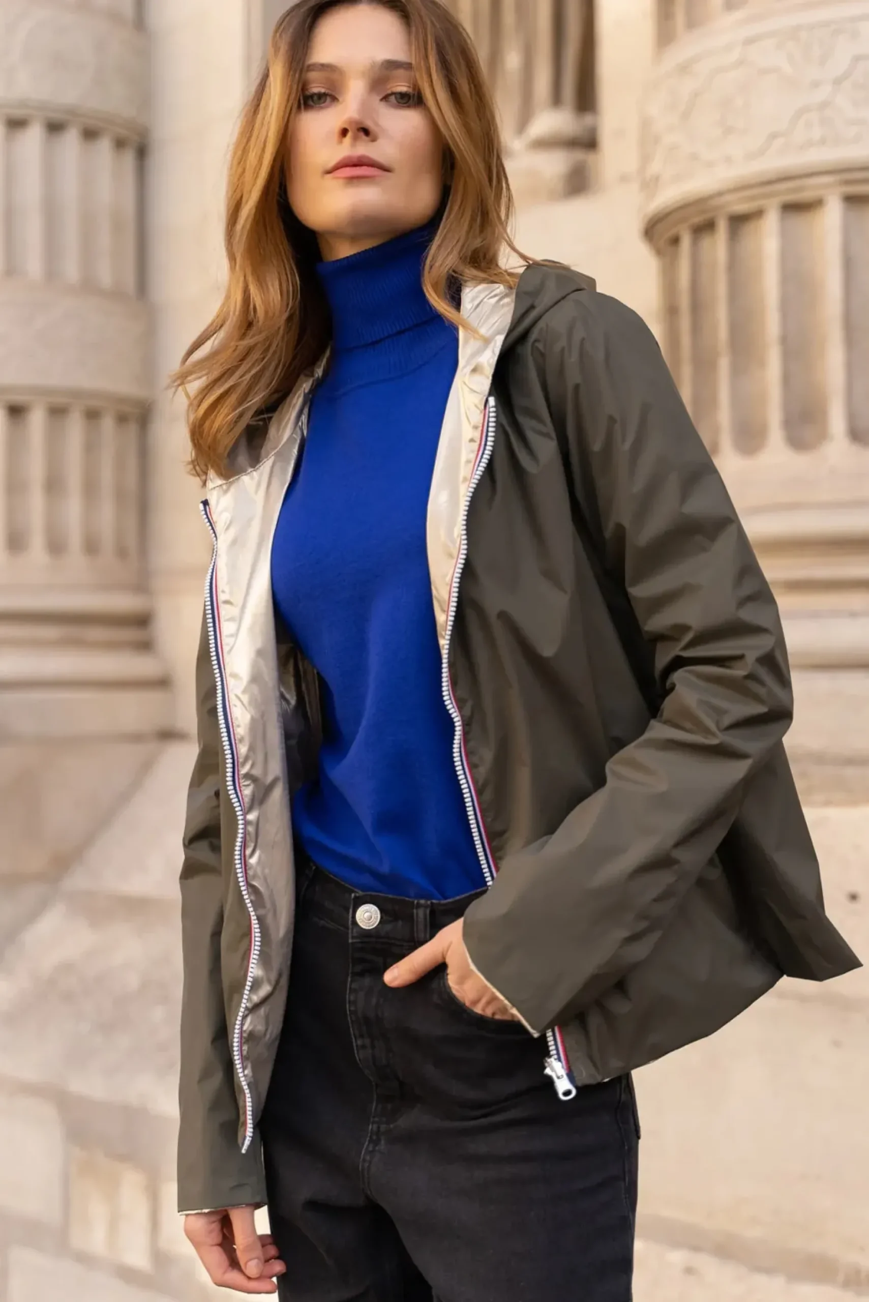 Clearance HippieChic Imperméable court et réversible léger Kaki