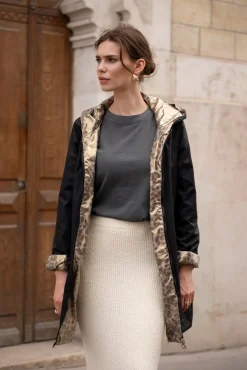 Cheap HippieChic Imperméable Réversible Léopard Noir