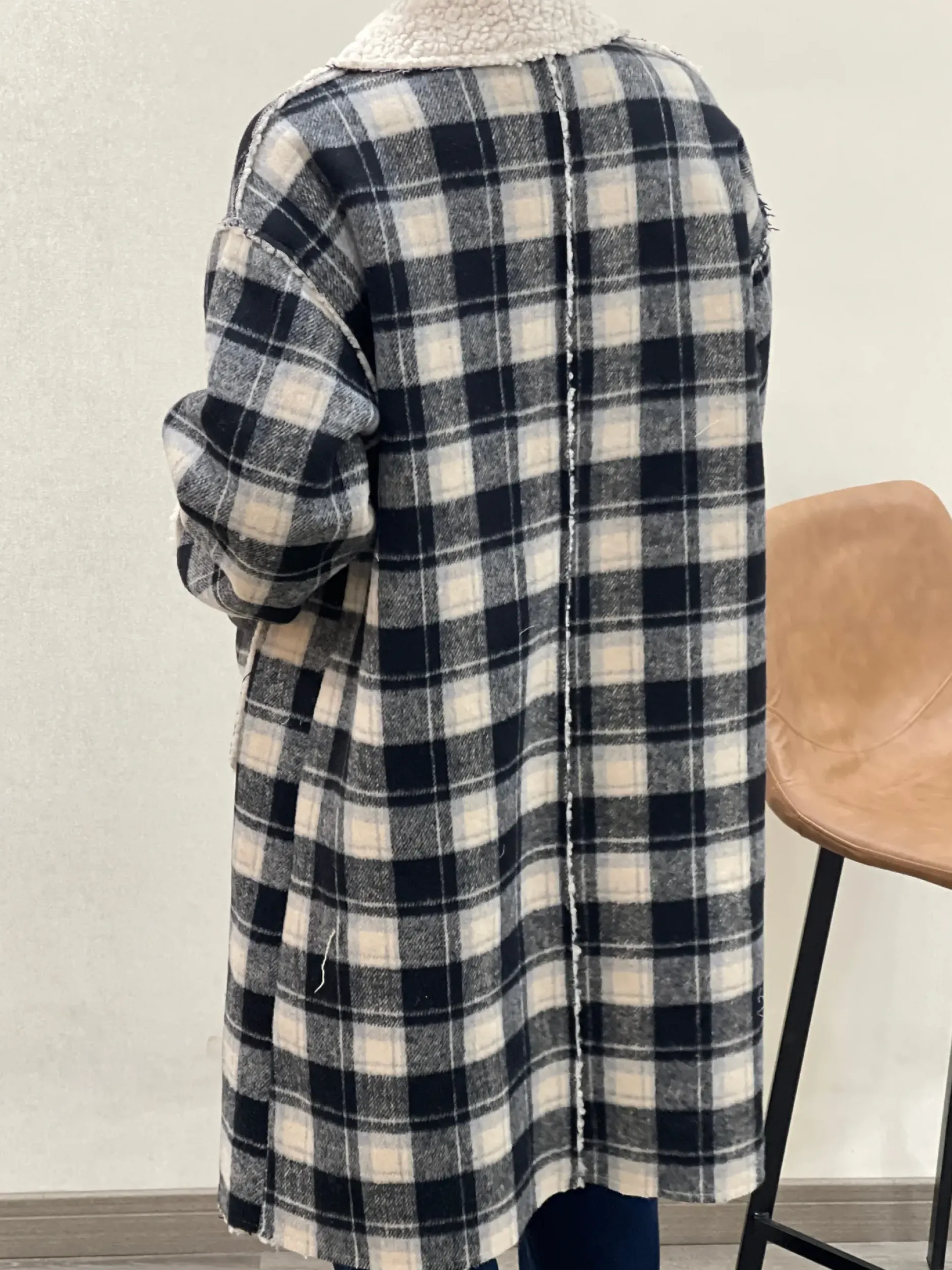 Best HippieChic Manteau à Carreaux Bouclette