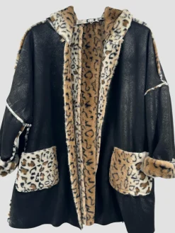 Best HippieChic Manteau Fourrure Black Léopard