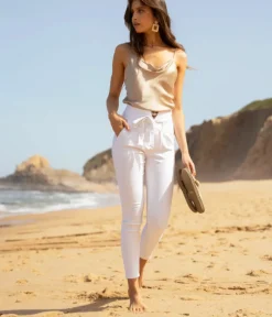 Best Sale HippieChic Pantalon Paper Bag Blanc