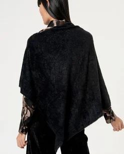 New HippieChic Poncho Tricot Fourrure Noir