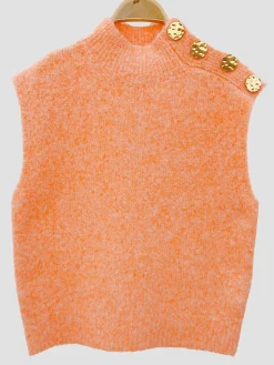 Sale HippieChic Pull Col Montant Boutons Dorés