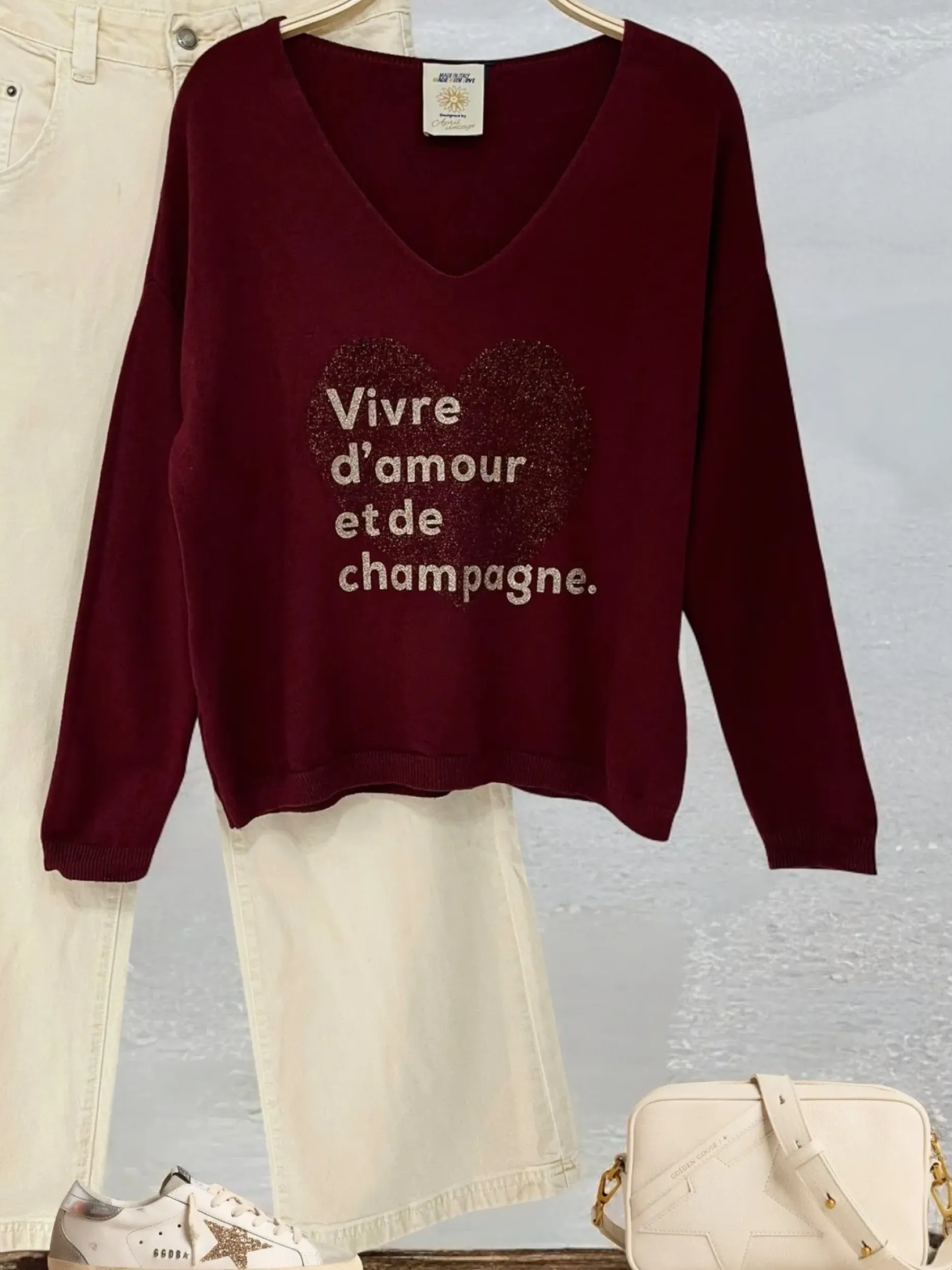 Discount HippieChic Pull "Vivre d'Amour et de champagne"