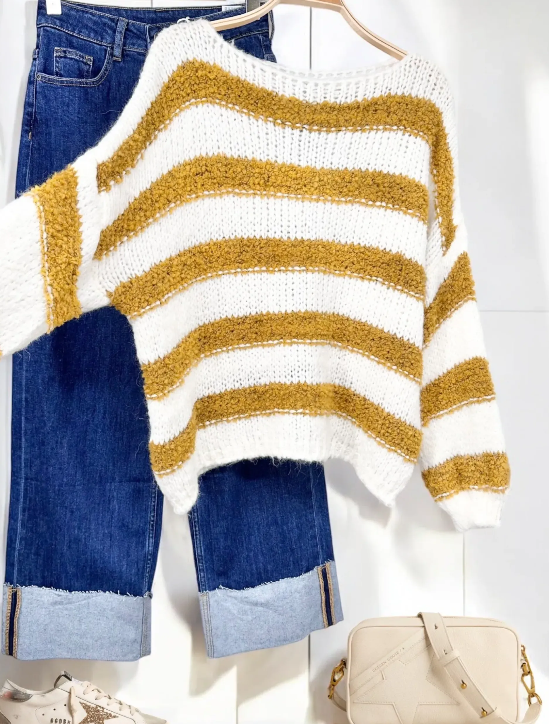 Cheap HippieChic Pull Rayé Bi-Matière