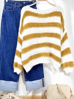 Cheap HippieChic Pull Rayé Bi-Matière