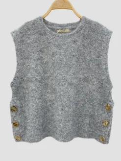 Hot HippieChic Pull sans Manches Boutons Doré