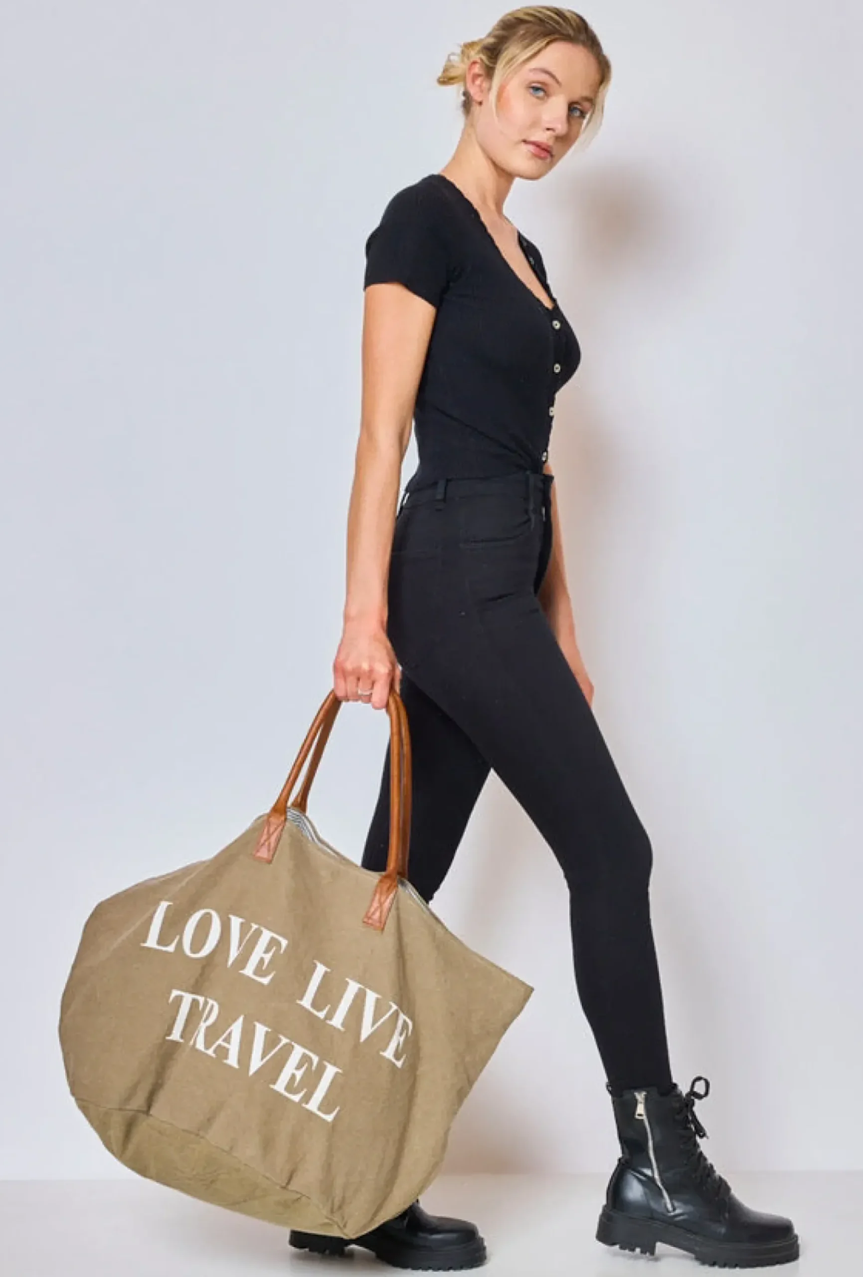 Cheap HippieChic Sac de Voyage "Love Live Travel" Kaki