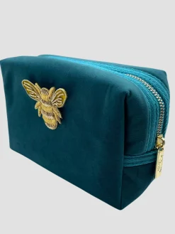 Hot HippieChic Trousse de maquillage bleu sarcelle et épingle en forme d'abeille doré