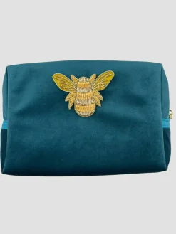 Hot HippieChic Trousse de maquillage bleu sarcelle et épingle en forme d'abeille doré