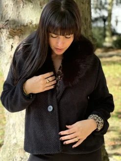 Hot HippieChic Veste Laine Col Fourrure